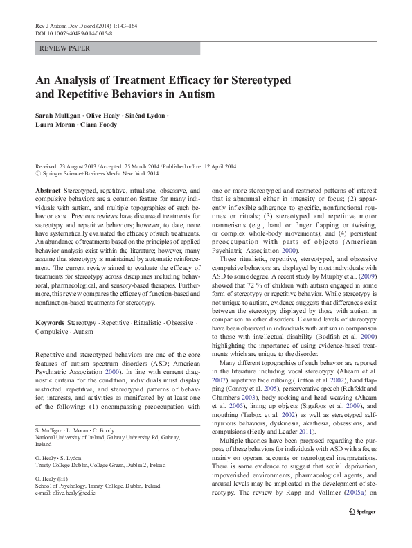 (PDF) An Analysis of Treatment Efficacy for Stereotyped and Repetitive ...