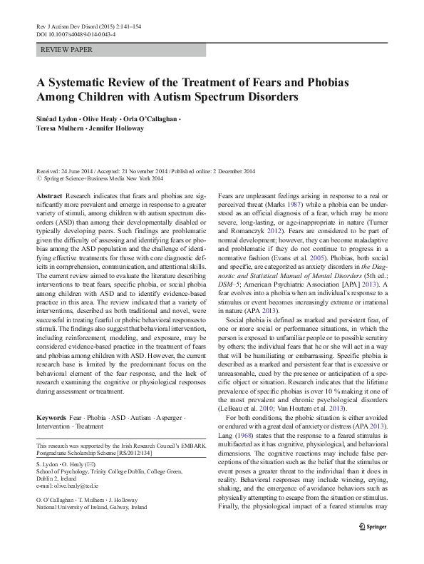 (PDF) A Systematic Review of the Treatment of Fears and Phobias Among ...