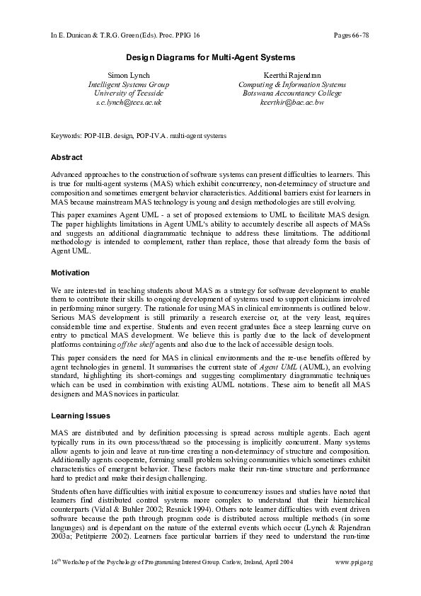 (PDF) Design Diagrams for Multi-Agent Systems