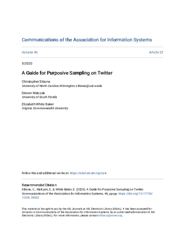 (PDF) A Guide for Purposive Sampling on Twitter