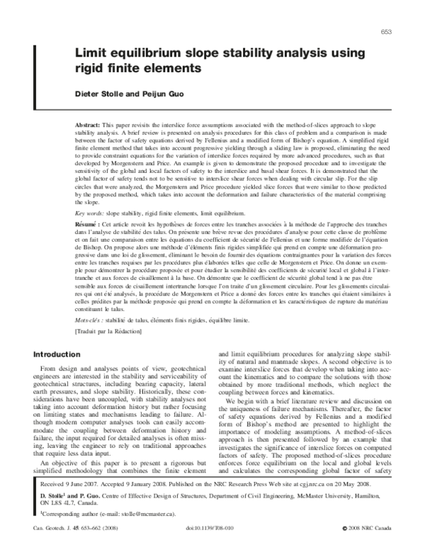 (PDF) Limit equilibrium slope stability analysis using rigid finite ...