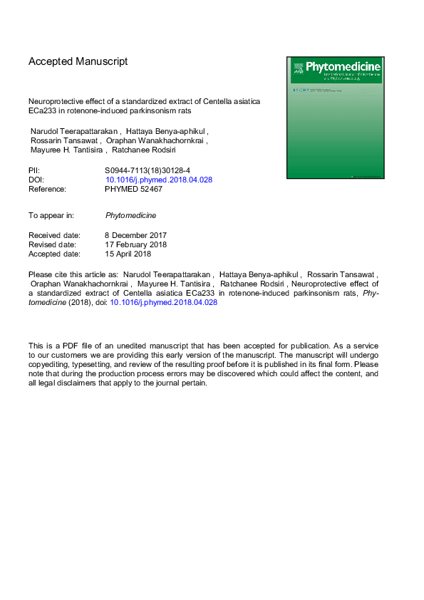 (PDF) Neuroprotective effect of a standardized extract of Centella ...