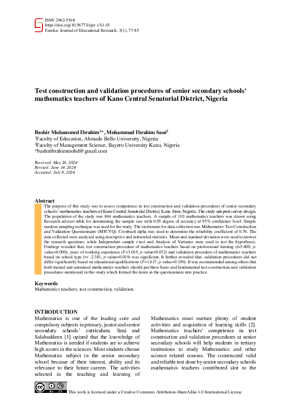 (PDF) Test construction and validation procedures of senior secondary ...