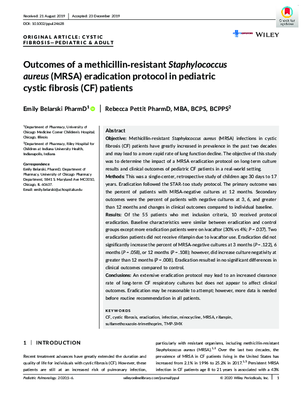 (PDF) Outcomes of Methicillin-Resistant Staphylococcus Aureus Infection ...