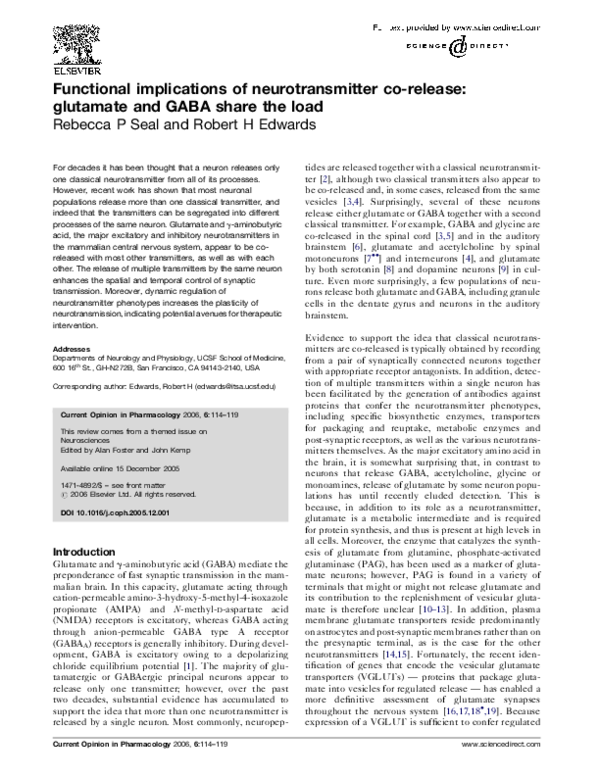 (PDF) Functional implications of neurotransmitter co-release: glutamate ...