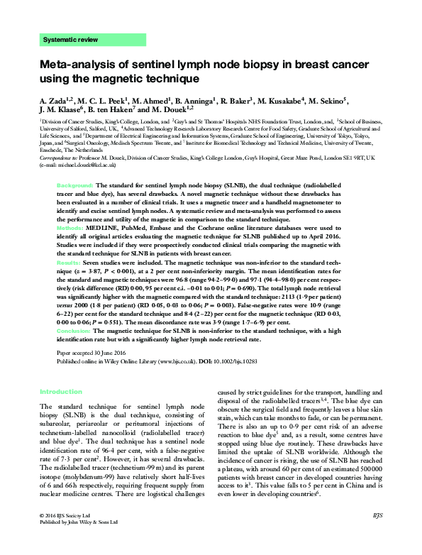 (PDF) Meta-Analysis of Sentinel Lymph Node Biopsy in Breast Cancer