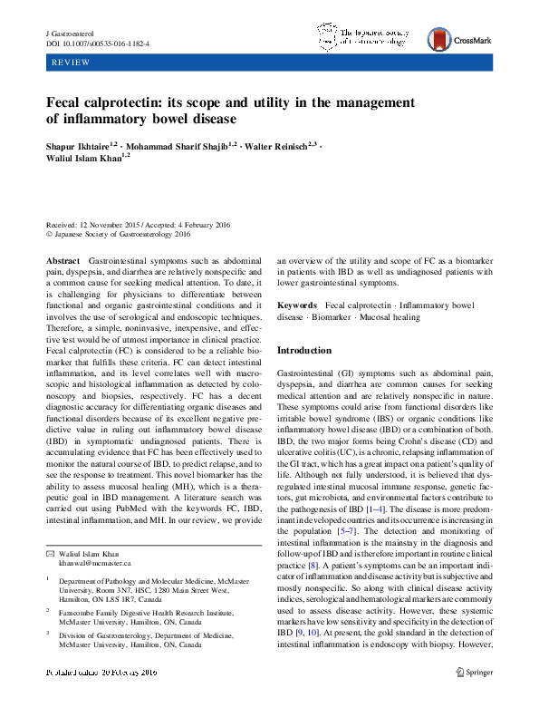 (PDF) Fecal calprotectin: its scope and utility in the management of ...