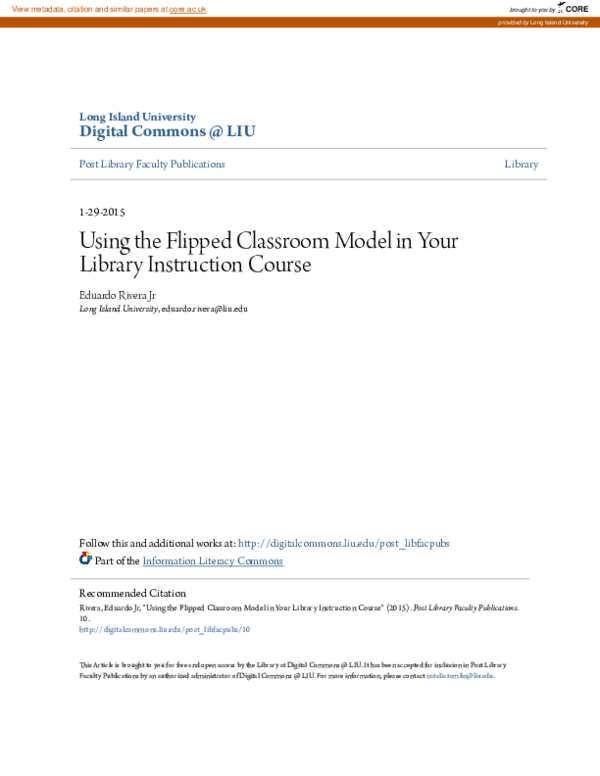 (PDF) Using the Flipped Classroom Model in Your Library Instruction Course