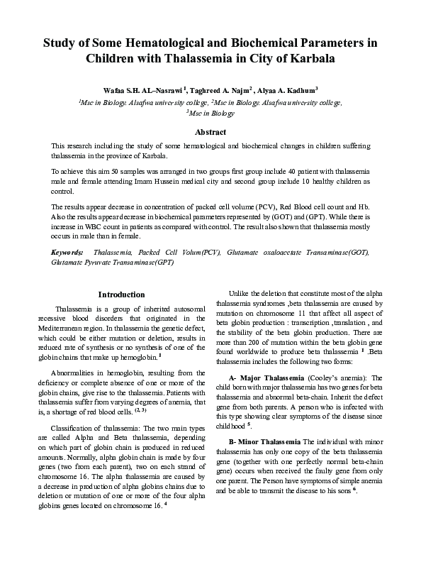 (PDF) Study of Some Hematological and Biochemical Parameters in ...