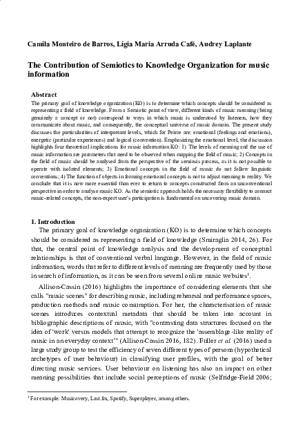 (PDF) The Contribution of Semiotics to Knowledge Organization for music ...