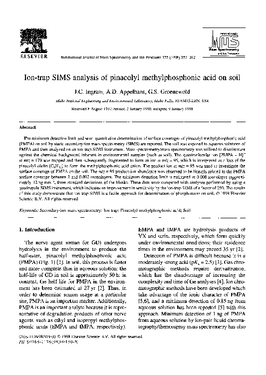 (PDF) Ion-trap SIMS analysis of pinacolyl methylphosphonic acid on soil