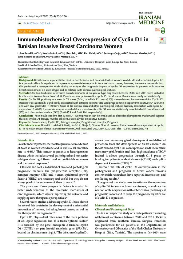 (PDF) Immunohistochemical Overexpression of Cyclin D1 in Tunisian ...