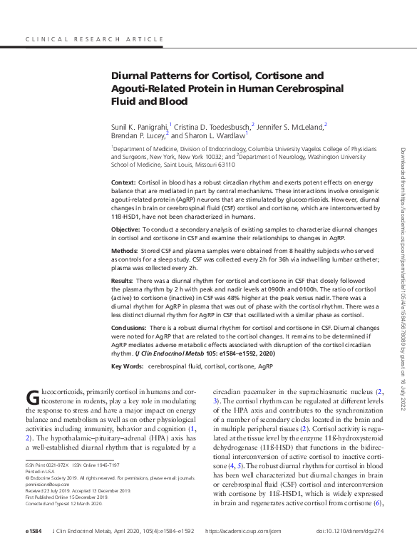 (PDF) Diurnal Patterns for Cortisol, Cortisone and Agouti-Related ...