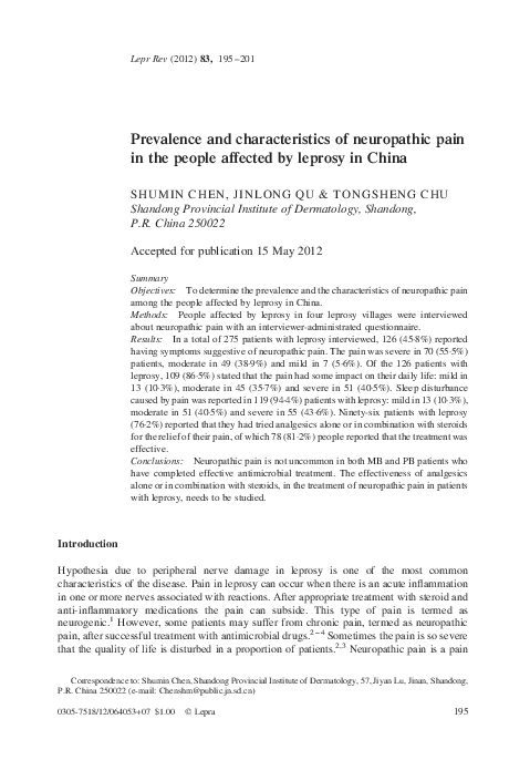 (PDF) Prevalence and characteristics of neuropathic pain in painful ...