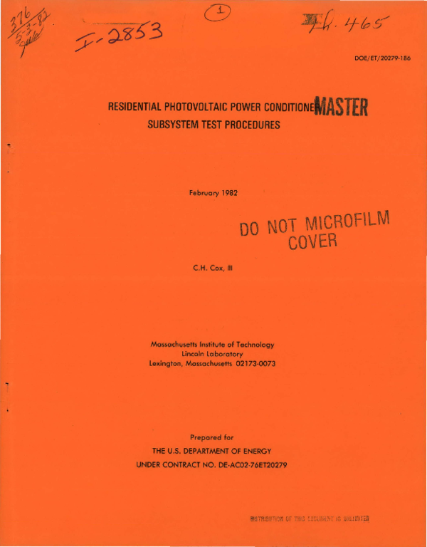 (PDF) Residential photovoltaic power conditioner subsystem test procedures