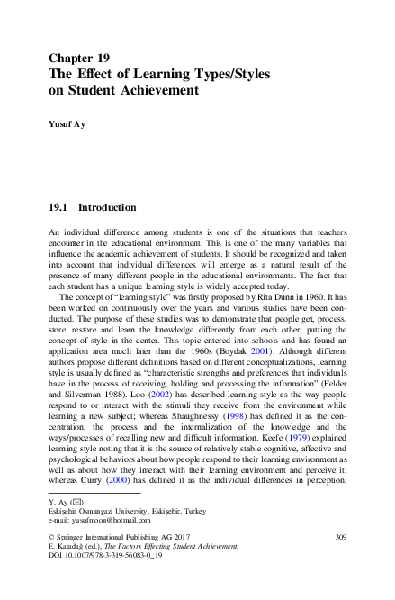 (PDF) The Effect of Learning Types/Styles on Student Achievement