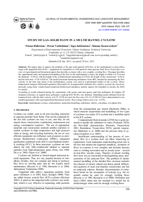 (PDF) Study of Gas–Solid Flow in a Multichannel Cyclone / Oro Ir ...