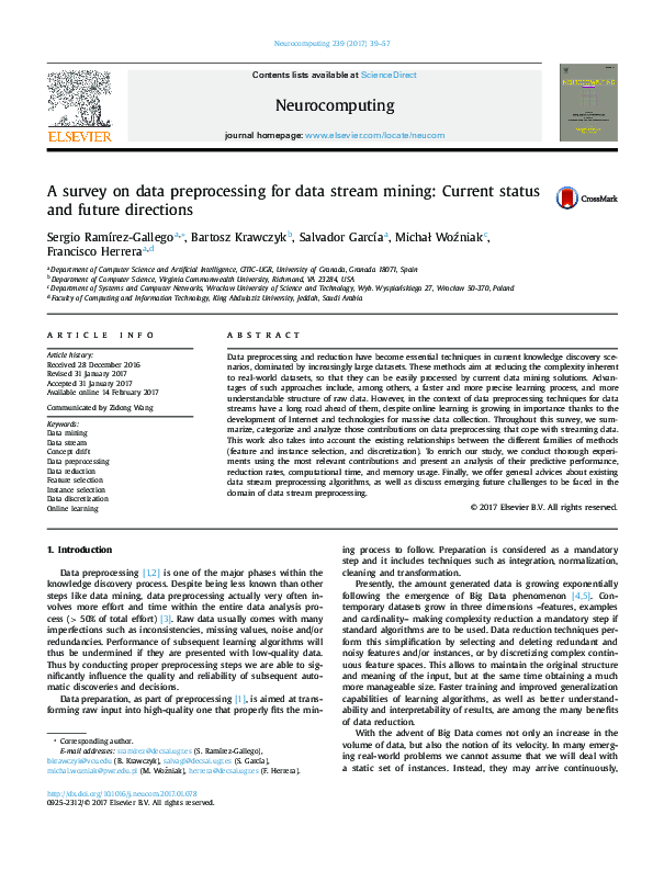 (PDF) A survey on data preprocessing for data stream mining: Current ...