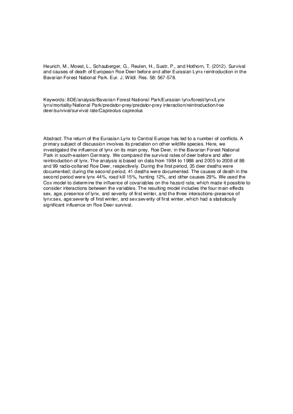 (PDF) Survival and causes of death of European Roe Deer before and ...