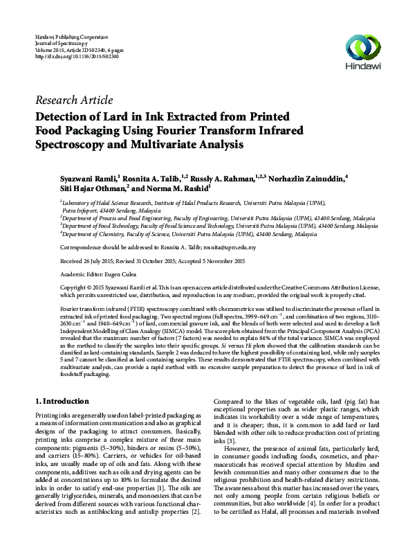 (PDF) Detection of Lard in Ink Extracted from Printed Food Packaging ...