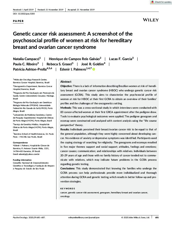 (PDF) Genetic cancer risk assessment: A screenshot of the psychosocial ...