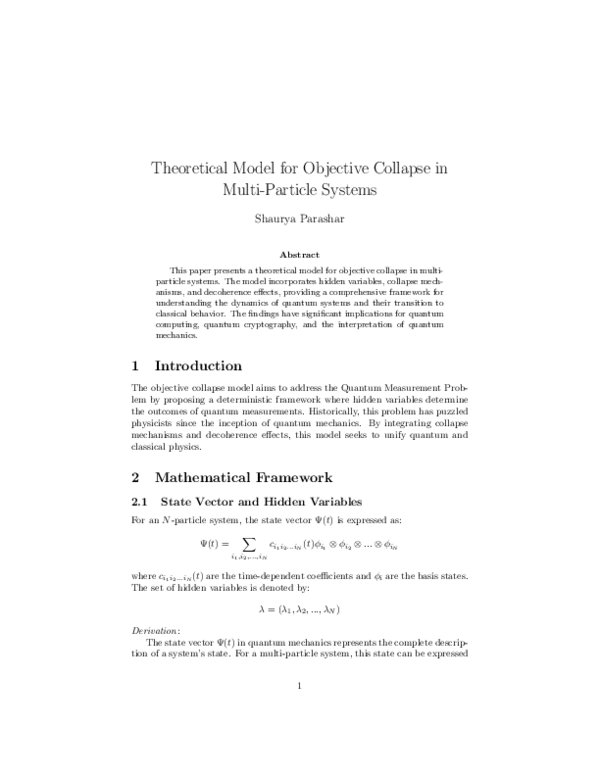 (PDF) Theoretical Model for Objective Collapse in Multi-Particle Systems