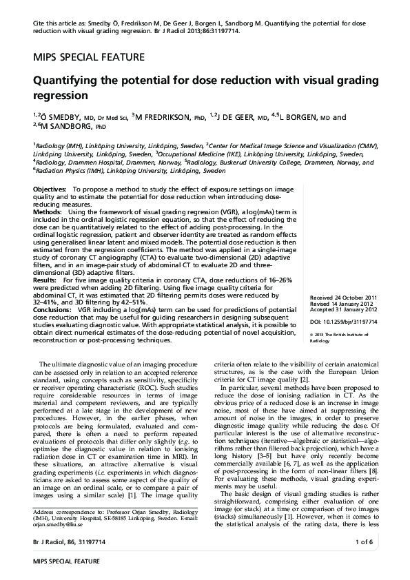 (PDF) Quantifying the potential for dose reduction with visual grading ...