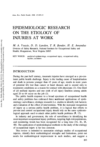 (PDF) Epidemiologic Research on the Etiology of Injuries at Work