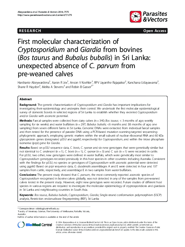 (PDF) First molecular characterization of Cryptosporidium and Giardia ...