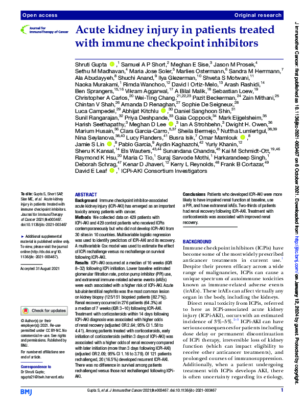 (PDF) Acute kidney injury in patients treated with immune checkpoint ...