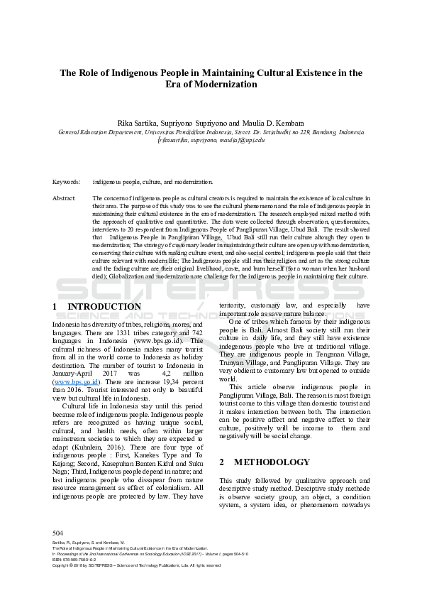 (PDF) The Role of Indigenous People in Maintaining Cultural Existence ...