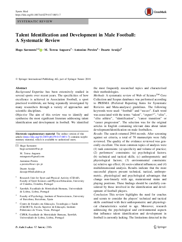 (PDF) Talent Identification and Development in Male Football: A ...
