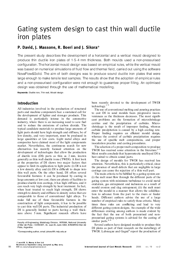 (PDF) Gating system design to cast thin wall ductile iron plates