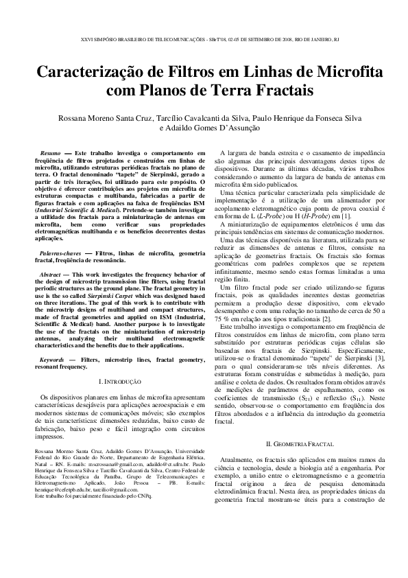 (PDF) Caracterização de Filtros em Linhas de Microfita com Planos de ...
