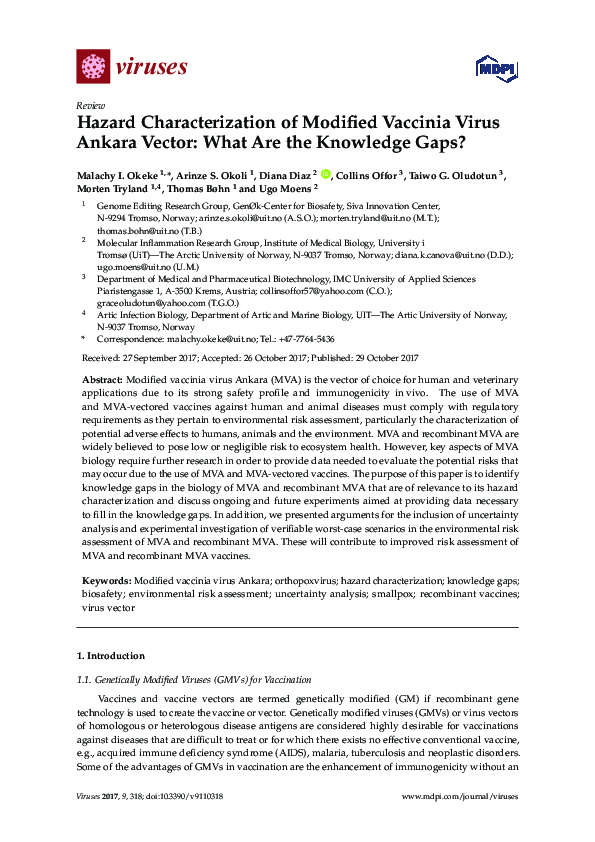 (PDF) Hazard Characterization of Modified Vaccinia Virus Ankara Vector ...