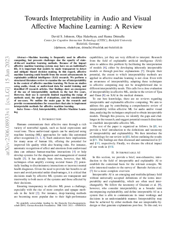 (PDF) Towards Interpretability in Audio and Visual Affective Machine ...