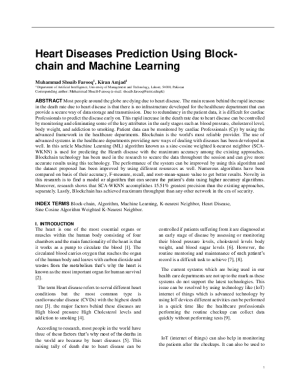 (PDF) Heart Diseases Prediction Using Block-chain and Machine Learning