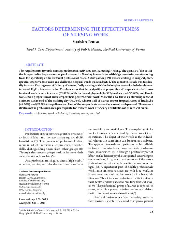 (PDF) Factors determining the effectiveness of nursing work