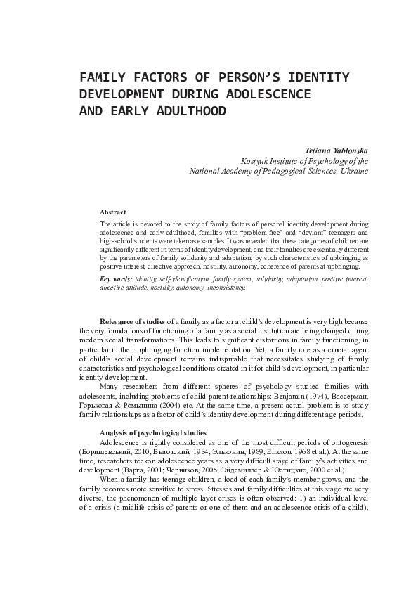 (PDF) Family factors of person’s identity development during ...