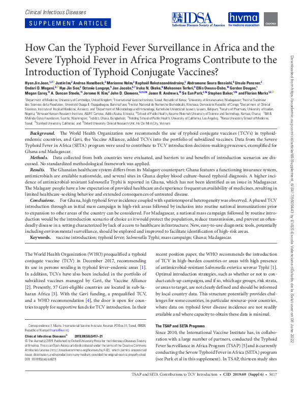(PDF) How Can the Typhoid Fever Surveillance in Africa and the Severe ...