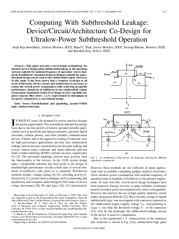 (PDF) Computing with subthreshold leakage: device/circuit/architecture ...