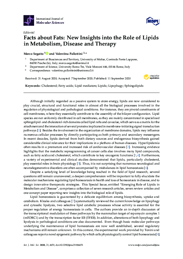 (PDF) Facts about Fats: New Insights into the Role of Lipids in ...