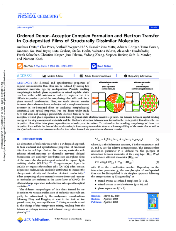 (PDF) Ordered DonorAcceptor Complex Formation and Electron Transfer in ...