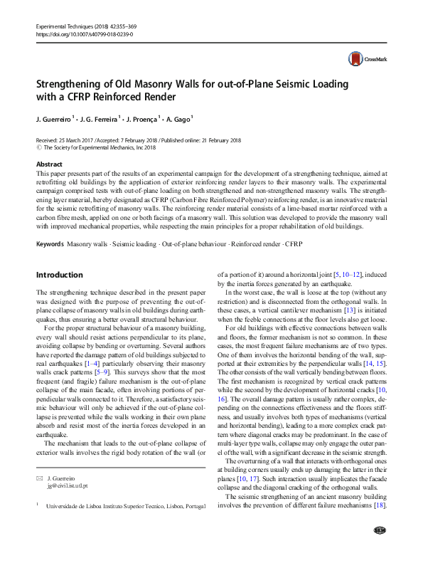 (PDF) Strengthening of Old Masonry Walls for out-of-Plane Seismic ...