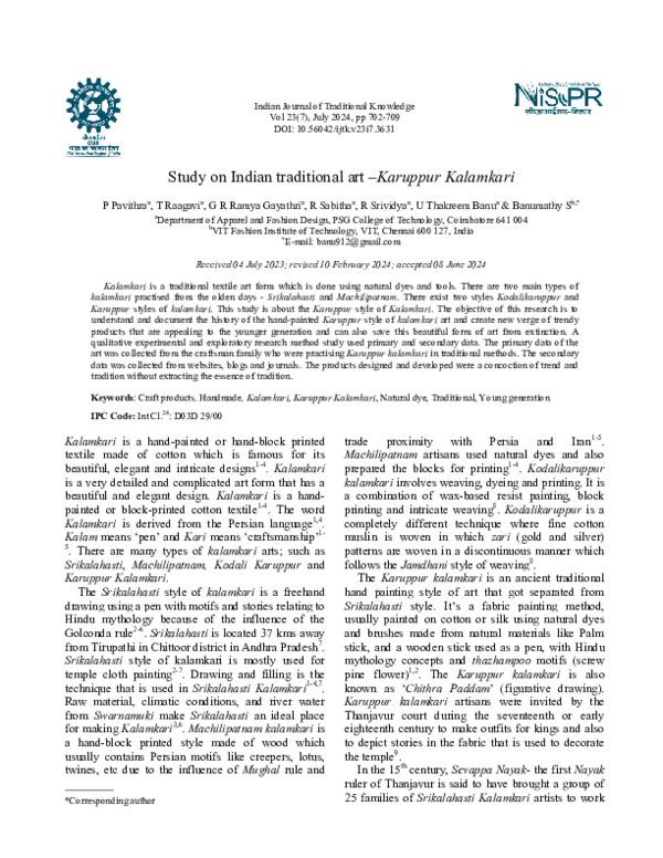 (PDF) Study on Indian traditional art -Karuppur Kalamkari