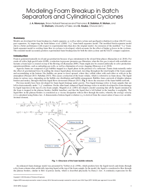 (PDF) Modeling Foam Breakup in Batch Separators and Cylindrical Cyclones