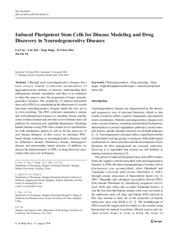 (PDF) Induced pluripotent stem cells for disease modeling, cell therapy ...