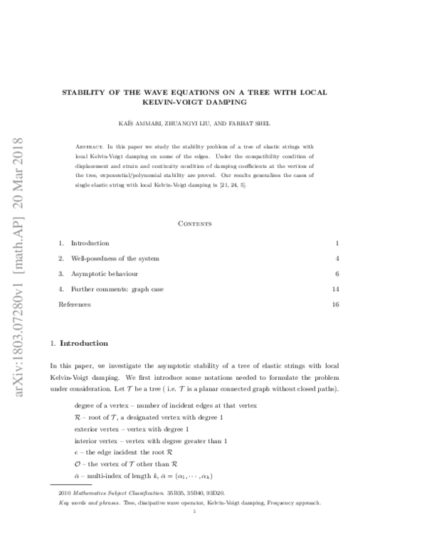 (PDF) Stability of the wave equations on a tree with local Kelvin–Voigt ...