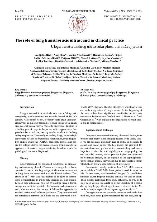 (PDF) The role of lung transthoracic ultrasound in clinical practice