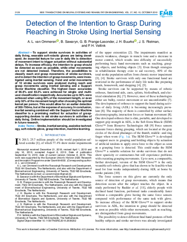 (PDF) Detection of the Intention to Grasp During Reaching in Stroke ...